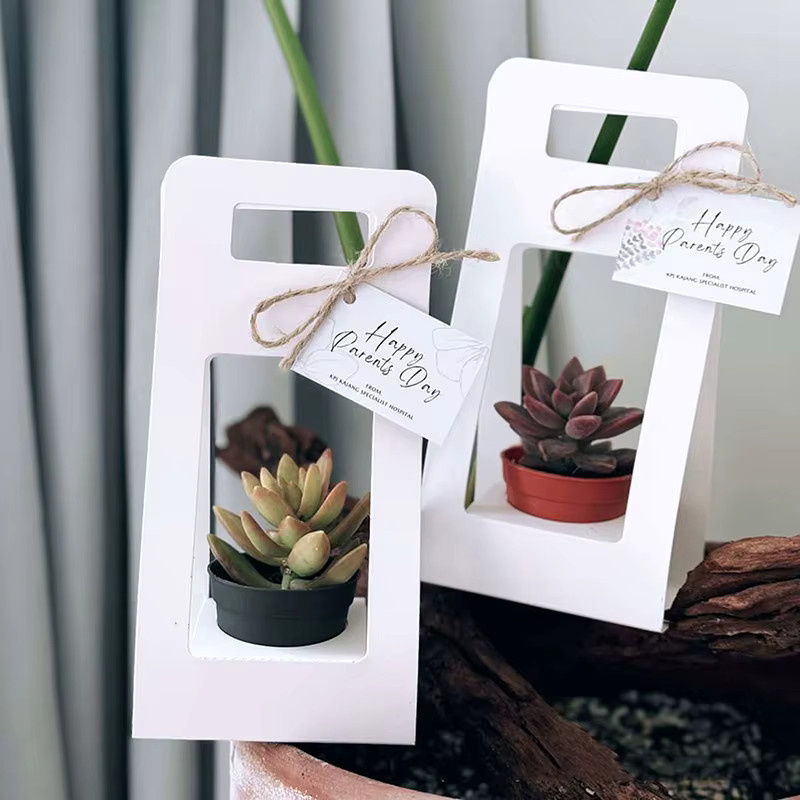 Elegante weiße Geschenkboxen aus Papier mit Griffen für Blumensträuße und Geschenke - Bild 2