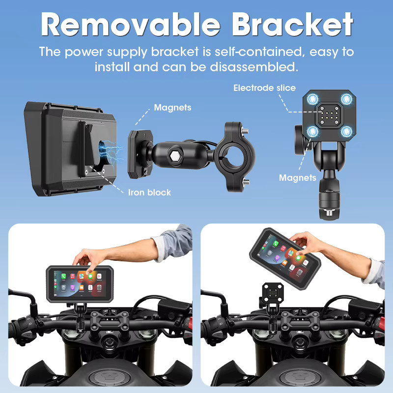 Develuck 6,25 Zoll Motorrad GPS Navigationssystem mit kabellosem CarPlay und Android Auto, IPX7 wasserdicht, Dual Bluetooth, Schwarz - Bild 2