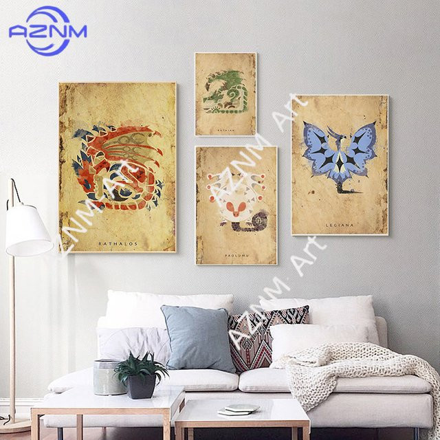 KAYOU Monster Hunter Leinwandposter im japanischen Vintage-Stil, mehrfarbiges Wandbild für dein Wohnzimmer - Bild 1