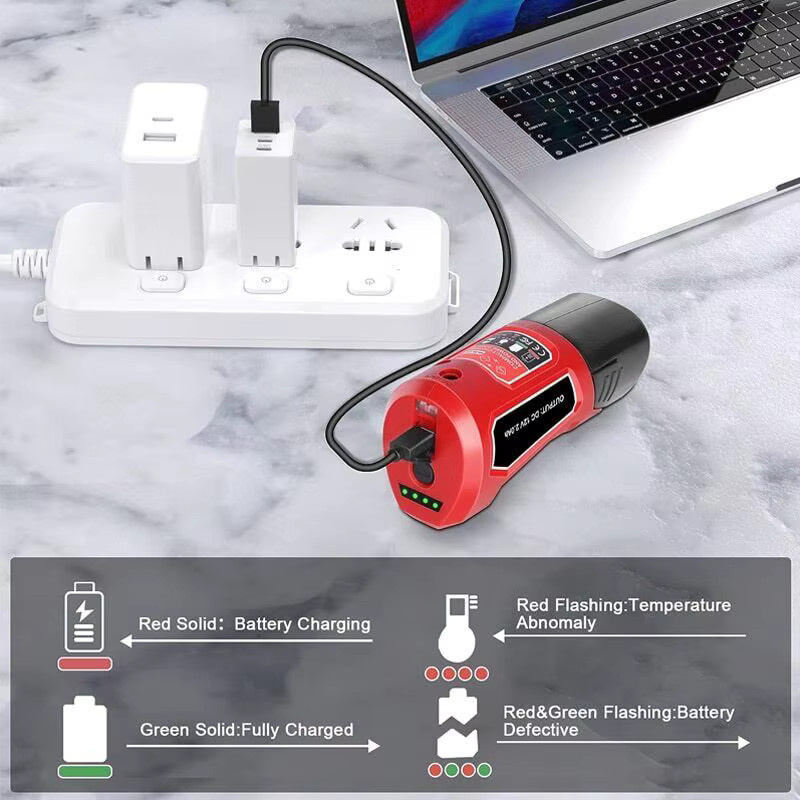 Milwaukee USB-Adapter-Ladegerät für 12 V 10,8 V Li-Ionen-Akkus mit USB-A und USB-C Anschlüssen in Rot - Bild 4