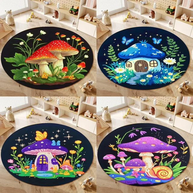 Runder Teppich Enchanted Mushroom Kingdom in Bunt mit Wald-Motiv für Wohnzimmer und Schlafzimmer - Bild 1