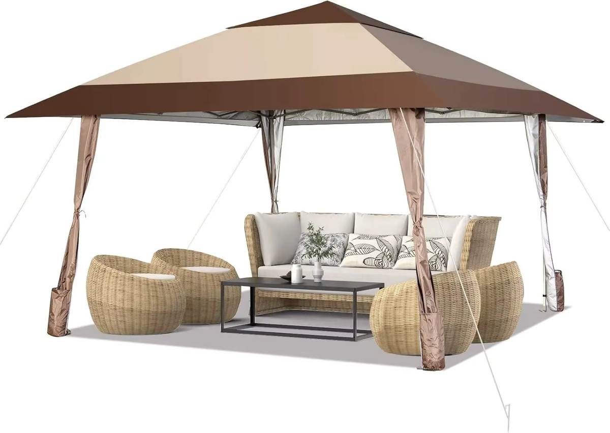 GOFLAME Pop-up-Pavillon mit Rädern, wasserdichter Klapppavillon mit UV-Schutz 50, Partyzelt für den Garten, Farbe: Braun, B/T/H: 400 x 390 x 285 cm - Bild 6