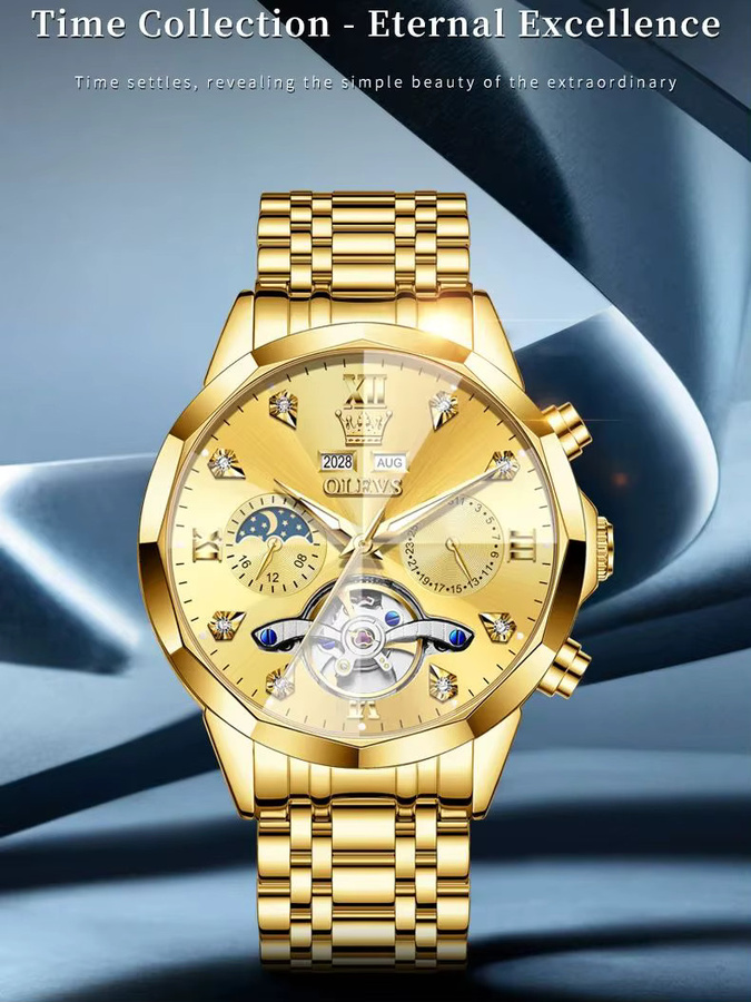 OLEVS Armbanduhr, Automatik, Edelstahl, Gold, Herren - Bild 7