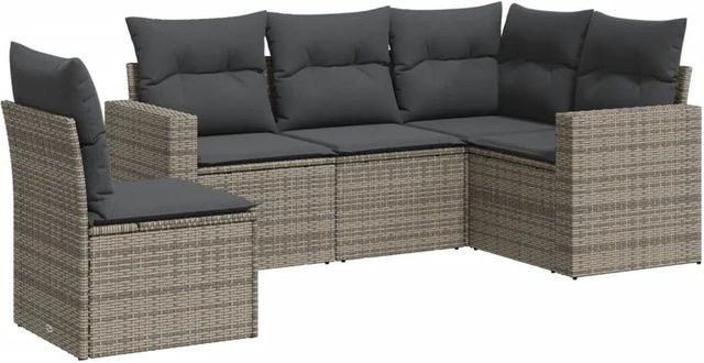 vidaXL 5-tlg Garten-Sofagarnitur in L-Form aus grauem Poly-Rattan mit Sitzkissen und Stauraum - Bild 1