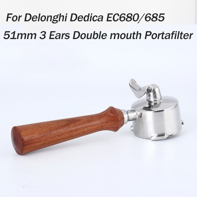 Delonghi 3-Loch Siebträger Filter mit Doppel-Auslauf aus Edelstahl in Silber, 51 mm für Dedica EC680/EC685 - Bild 1