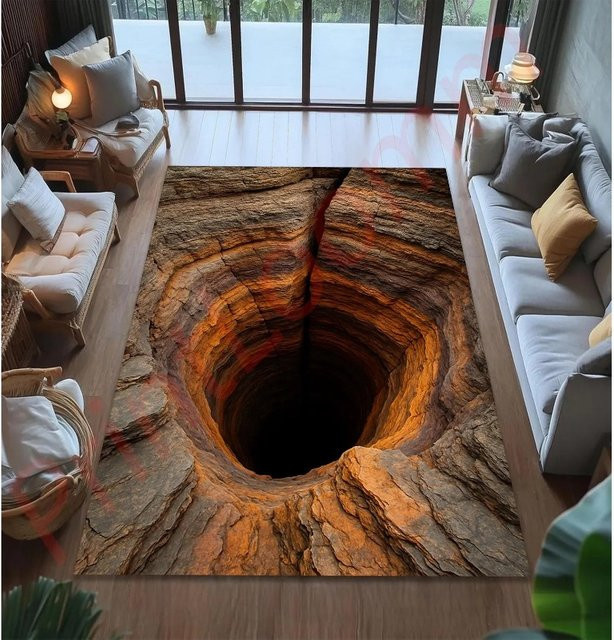 3D-Loch-Illusion-Teppich mit Höhlen-Optik in Multicolour für dein Wohnzimmer - Bild 1