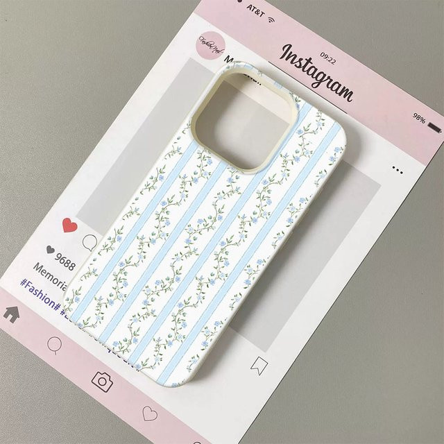 Samsung Handyhülle aus Lichee-Leder mit hellblauem Blumenstreifen-Design für S26 S25 S24 S23 S22 S21 S20 S10 Plus FE Ultra 4G 5G - Bild 1