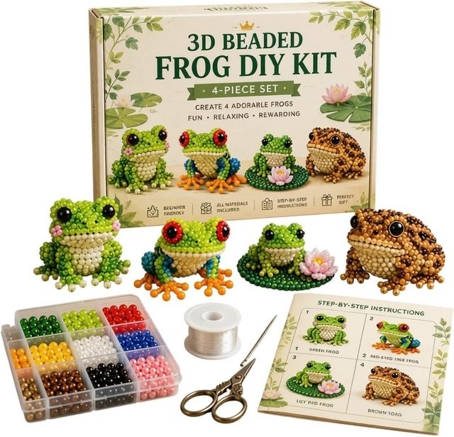HongB 3D Perlenfrosch DIY-Set, 4-teiliges Set, beige - Bild 1