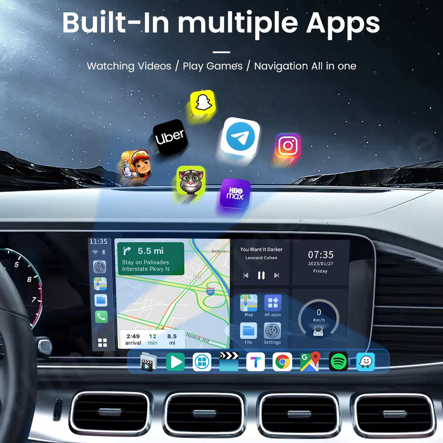 Carlinkit SM6225 TV-Box Android 13 mit Qualcomm 8-Kern, Wireless Android Auto und CarPlay Adapter für YouTube und Netflix, Schwarz - Bild 2