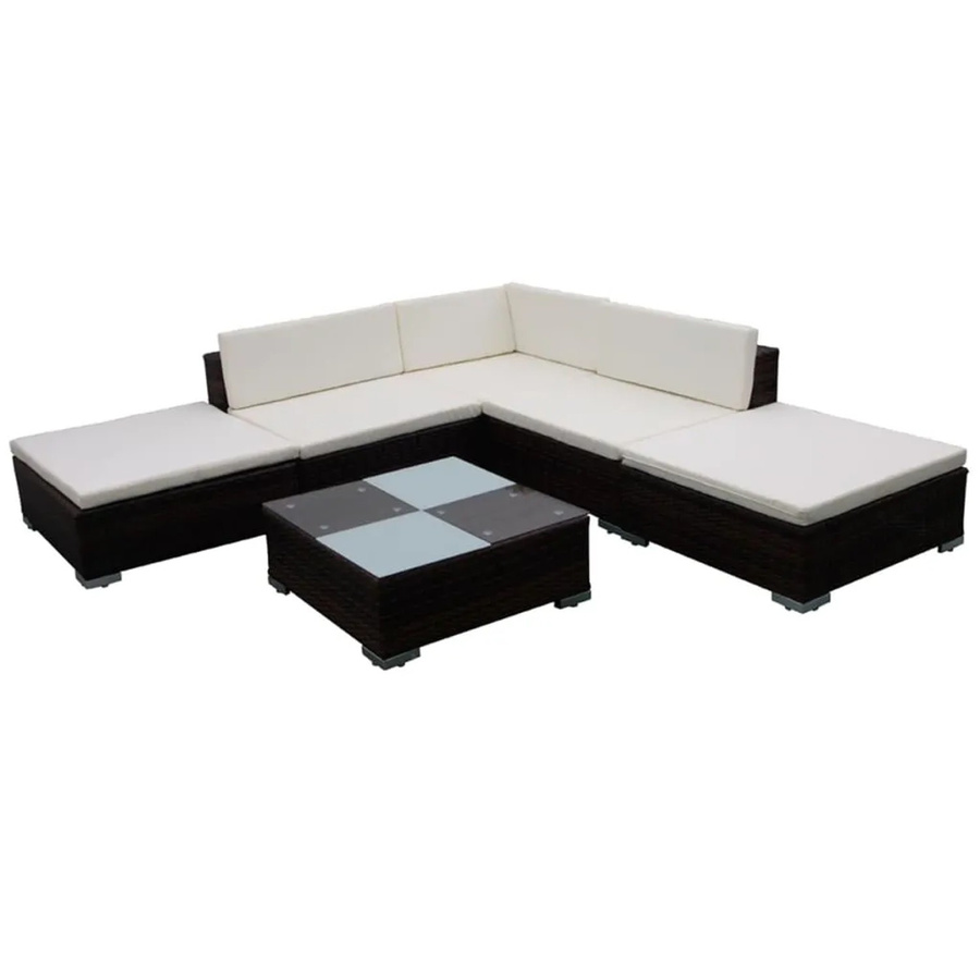 vidaXL 6-tlg Garten-Lounge-Set aus Poly Rattan in Braun mit Auflagen und Couchtisch für Terrasse und Garten - Bild 2