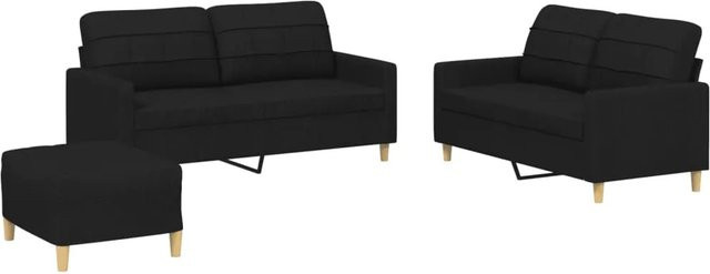 vidaXL 3-teilige Sofagarnitur in Schwarz aus Stoff mit 2 x 2-Sitzer-Sofas, 1 x Fußhocker und 4 Kissen - Bild 1