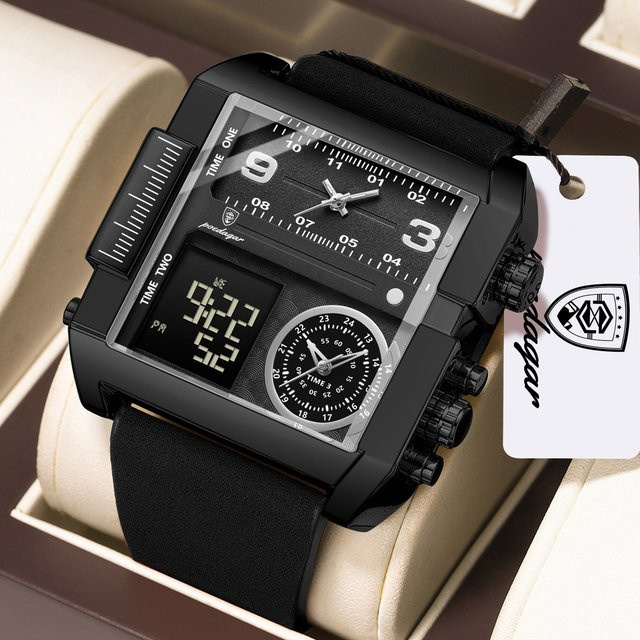 POEDAGAR Digitaluhr, Quarz, Kunststoff, Schwarz, Herren - Bild 1