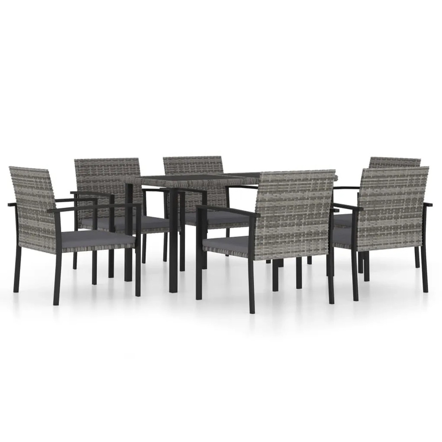 vidaXL 7-tlg Garten-Essgruppe aus Poly Rattan in Grau mit Glastisch und wetterfesten Kissen - Bild 2