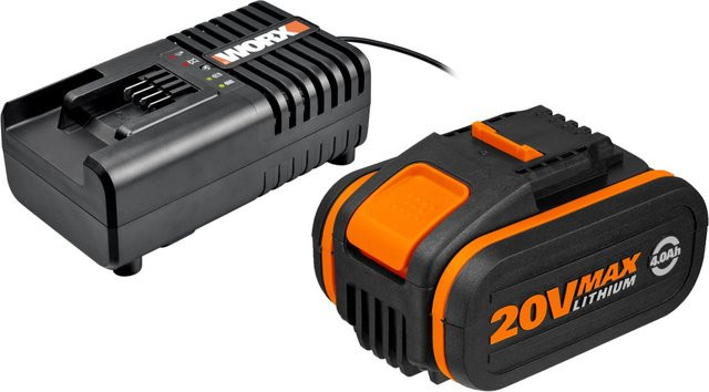 Worx PowerShare Ladestation-Set WA3604 mit 20 V Akku 4,0 Ah in Schwarz/Orange - Bild 1