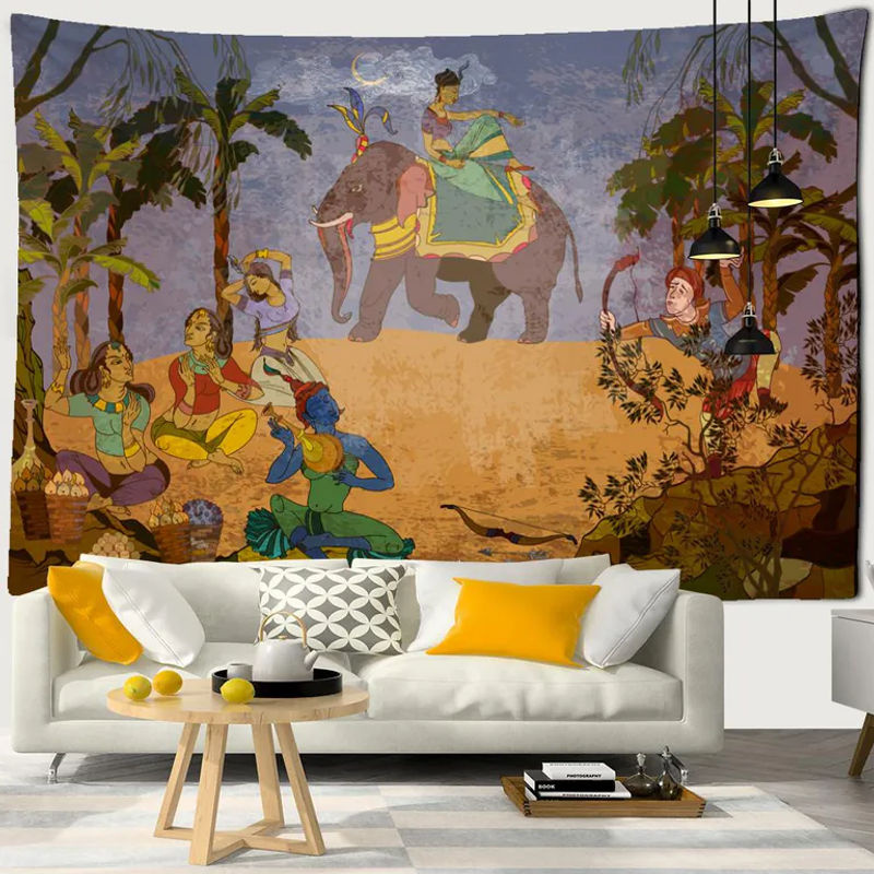 Wandteppich mit chinesischer Antik-Kalender Karte im Retro-Stil, Mehrfarbig, B: 150 cm, H: 100 cm - Bild 2