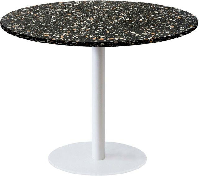 RestooTab Tisch Rome XL rund in Weiß und Schwarz mit Terrazzo-Dekor, Höhe: 73 cm, Durchmesser: 120 cm - Bild 1