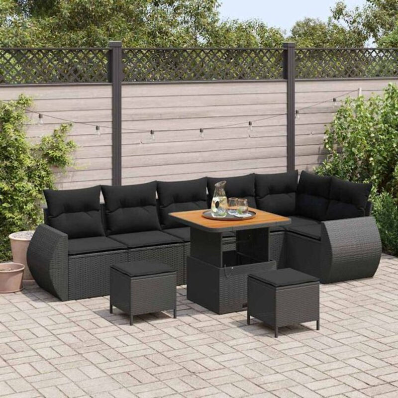 Vidaxl Garten-Sofa-Set aus Poly-Rattan in Schwarz, 9-teilig, modern - Bild 1