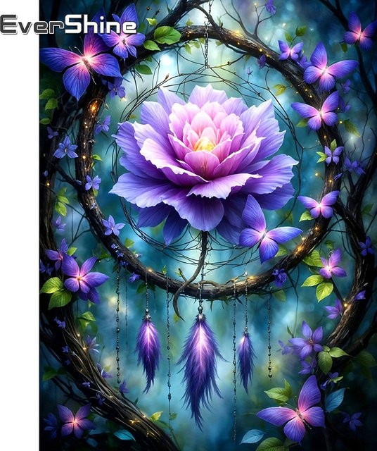 EverShine Diamant-Stickerei Blumen-Wandkunst als quadratisches Mosaik-Traumfänger-Bild in Multicolour, Breite: 30,0 cm, Höhe: 20,0 cm - Bild 1