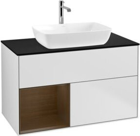 V&B Waschtischunterschrank Finion 100 in Weiß lackiert mit Walnuss-Regal, Breite: 100 cm, Höhe: 50,1 cm, Tiefe: 50,1 cm - Bild 1