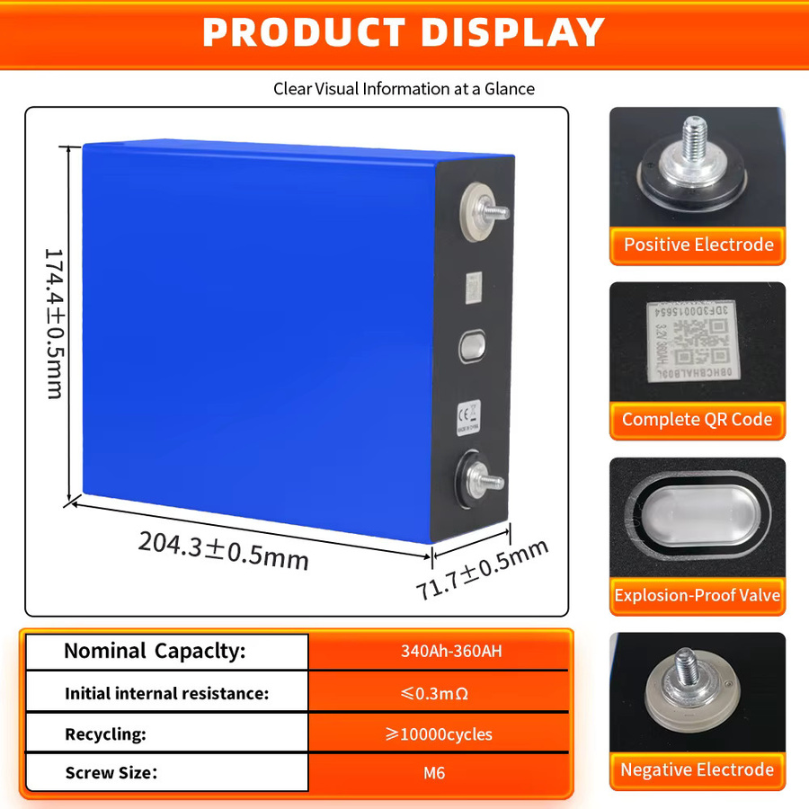 Fullfutura LiFePO4 Akku 3,2V 360Ah Grade A Lithium-Eisenphosphat-Zellen für DIY 12V 24V 48V Systeme in Blau - Bild 3