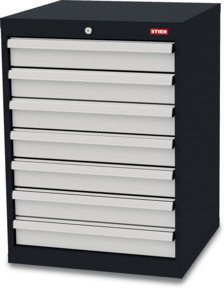 STIER Schubladenschrank mit 7 Schubladen aus Stahl für Werkstatt und Industrie, B/T/H: 60 x 57,5 x 82 cm, Anthrazit und Grau - Bild 1