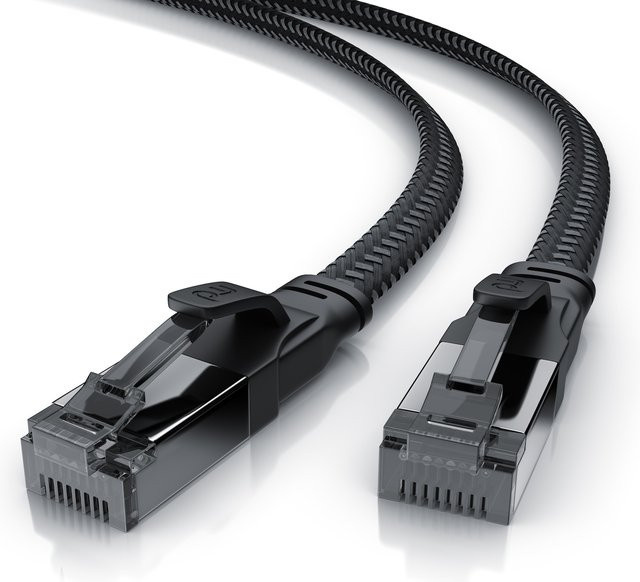 Primewire CAT 8.1 Netzwerkkabel Flach, 40 Gbits, LAN Ethernet Patchkabel mit Baumwollmantel, Schwarz, 15 m - Bild 1