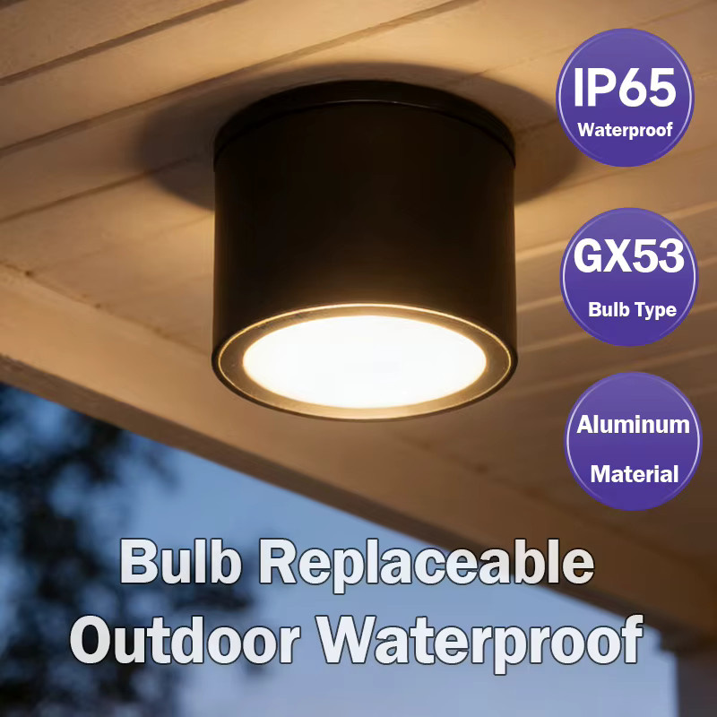 LANGYUE Aluminium-LED-Downlight in Schwarz, wasserdichter IP65 Deckenstrahler mit GX53 Fassung für Außenbereich, Balkon und Badezimmer - Bild 2