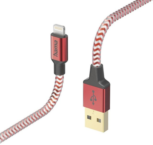 Hama Reflective Ladekabel USB-A auf Lightning aus Nylon in Rot, 1,5 m - Bild 1
