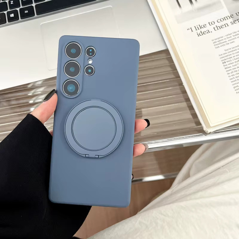 Samsung Flüssigsilikon-Hülle mit 360 Grad drehbarer Magnet-Auto-Halterung in Schwarz für Galaxy S26 Ultra S25 S24 S26 FE A57 A37 A27 A17 A16 A06 - Bild 1