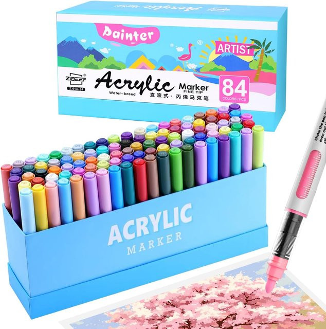 Acryl-Marker-Stifte Set mit automatischem Tintenkontrollsystem, wasserfeste und schnelltrocknende Stifte in Multicolour für Stoff, Keramik und DIY-Kunsthandwerk - Bild 1