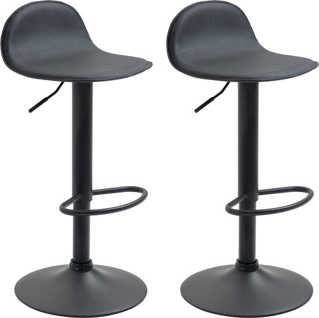 CLP 2er Set Barhocker Lana V2 mit Kunstlederbezug und Lehne, höhenverstellbare Barstühle in Schwarz mit silbernen Metallfüßen - Bild 1