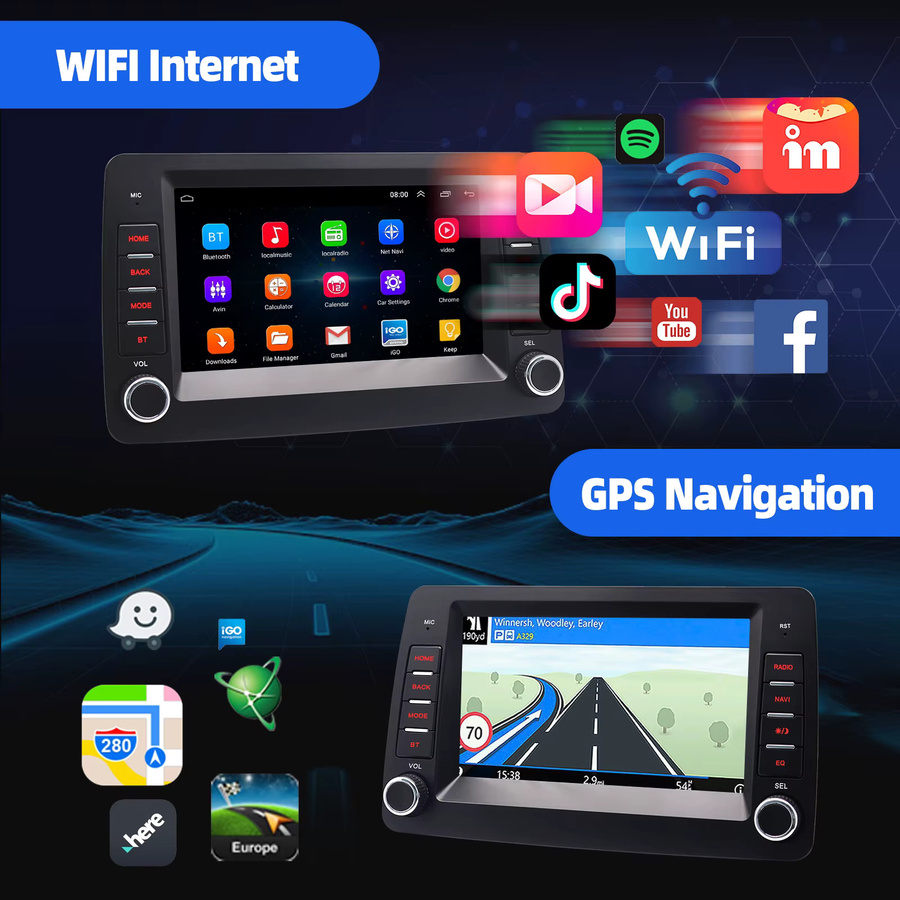 ESSGOO Multimedia Autoradio mit Android 15 und 7 Zoll Touchscreen für Fiat Panda 2003-2012, GPS Navigation, Wireless CarPlay, Android Auto, Bluetooth und Mirror Link, Farbe: Schwarz - Bild 4
