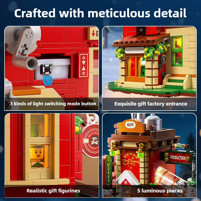 SixBricks MOC Winter Weihnachten Schnee Hütte, Bausteine Set, mit Licht - Bild 4