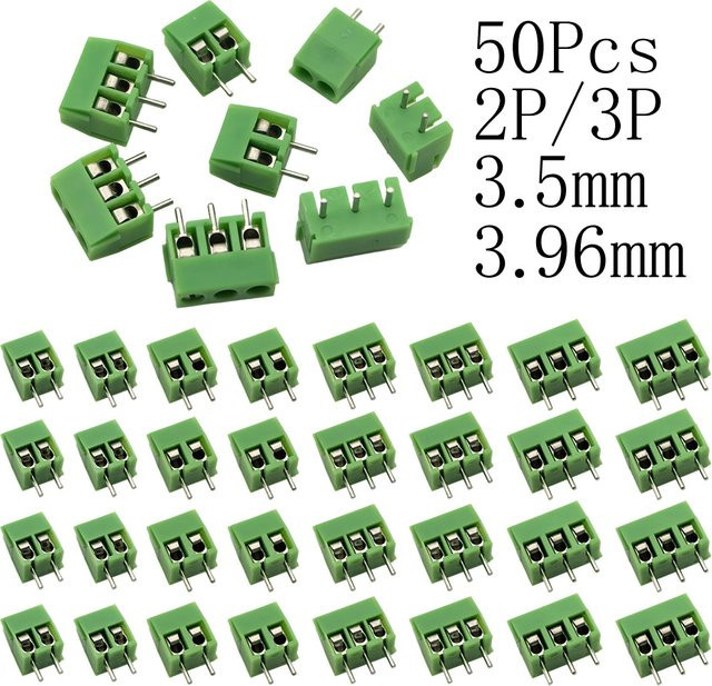 50 Stück Klemmenblock-Anschluss ALLiSHOP grün, 2/3-polig, Rastermaß 3,5 mm/3,96 mm, spleißbare Schraubenklemmen für Leiterplatten und 24–18 AWG-Drähte - Bild 1