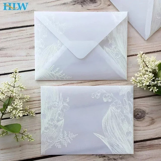 5 Stück transparente Papierumschläge mit Blumenmustern für Hochzeits-Einladungen - Bild 1