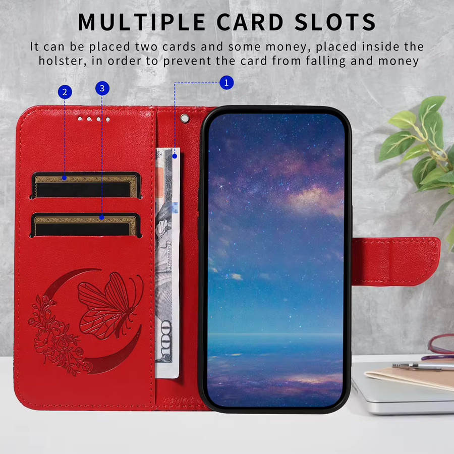 Magnetische Leder-Brieftaschenhülle für Honor 500 400 600 Smart Pro Lite 5G mit 3D-Schmetterlingsprägung in Rot - Bild 4