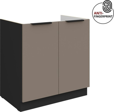 Küchen Spülenschrank ARIA in Sandgrau matt mit zwei Türen und Anti-Fingerprint-Beschichtung, Breite: 80 cm