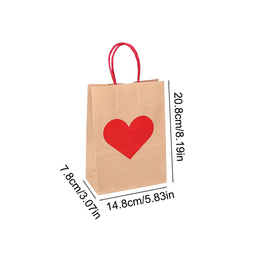 Geschenktüten aus Kraftpapier mit Herz-Design und Griff für Hochzeiten, Geburtstage und Partys, Braun - Bild 2
