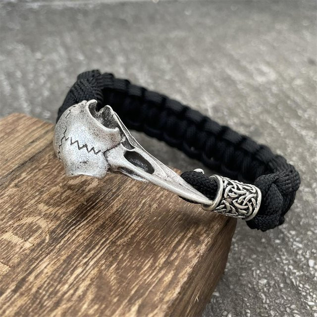 Armband Wikinger Rabe Schädel, Paracord, Metall, Schwarz, Unisex, 23cm - Bild 1