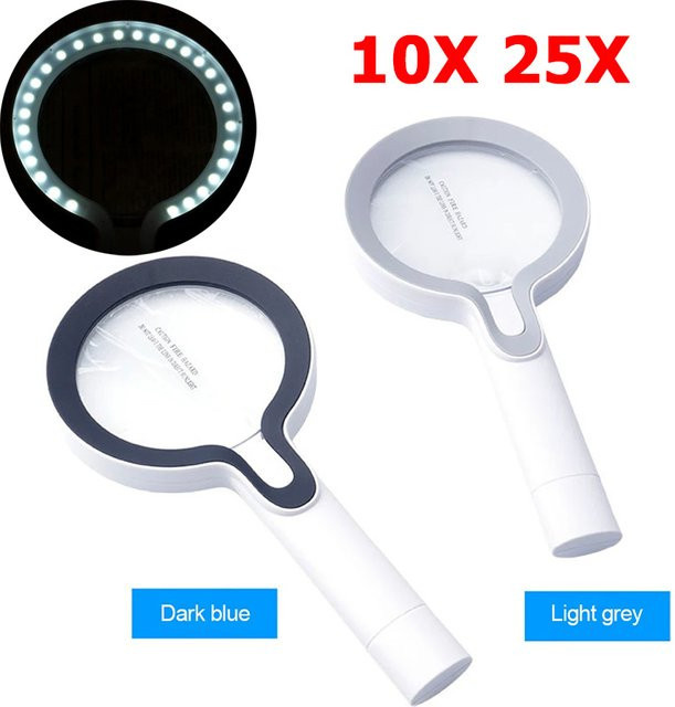 TELEHILL Lupe 10x, 25x, 29 LEDs, 3 Gänge, wiederaufladbar, grau, weiß - Bild 1