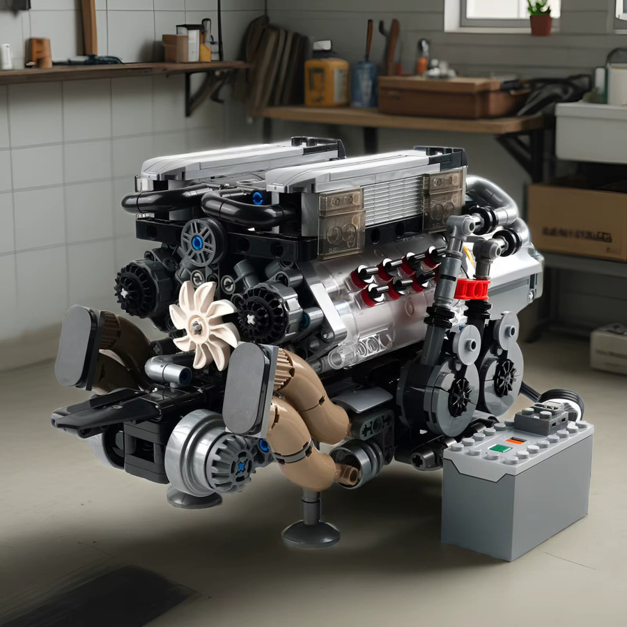 Wishiot Modellbausteine W16 Motor Simulation Skala Auto mit Motorantrieb MOC Ziegel Set - Bild 3