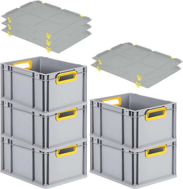 PROREGAL Spar Set 5x Eurobox Nextgen Color mit Auflagedeckel und Schiebeschnappverschlüssen, Gelb, H x B x T: 22 x 30 x 40 cm - Bild 1