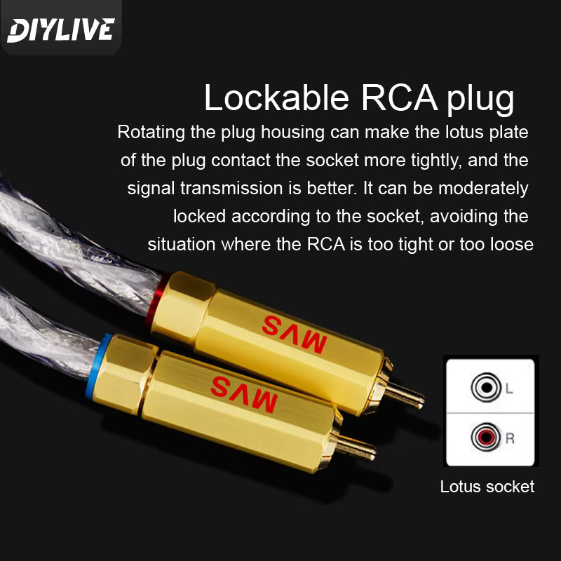 DIYLIVE High-Fidelity Audiokabel mit 7N Einkristall-Kupfer und Versilberung, Doppel-RCA-Verbindung für Signalverstärker, Silber - Bild 3