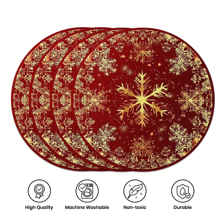 VIKAMA 4-teiliges Tischset Schneeflocken in Rotgold für Weihnachtsfeiern und festliche Tischdekoration - Bild 3