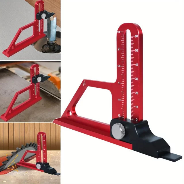 FNICEL Verstellbarer Tischkreissägen-Tiefenmesser aus Aluminium in Rot mit metrischer und Zollskala, 0–60 mm, inklusive Höhenmesslehre und Fräser - Bild 1
