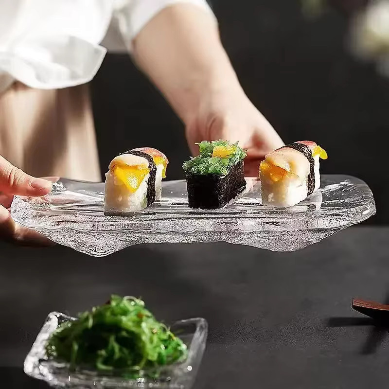 Rechteckiger Glas-Sashimi-Sushi-Teller in Transparent zum Servieren von Sushi, Dips oder Desserts - Bild 5