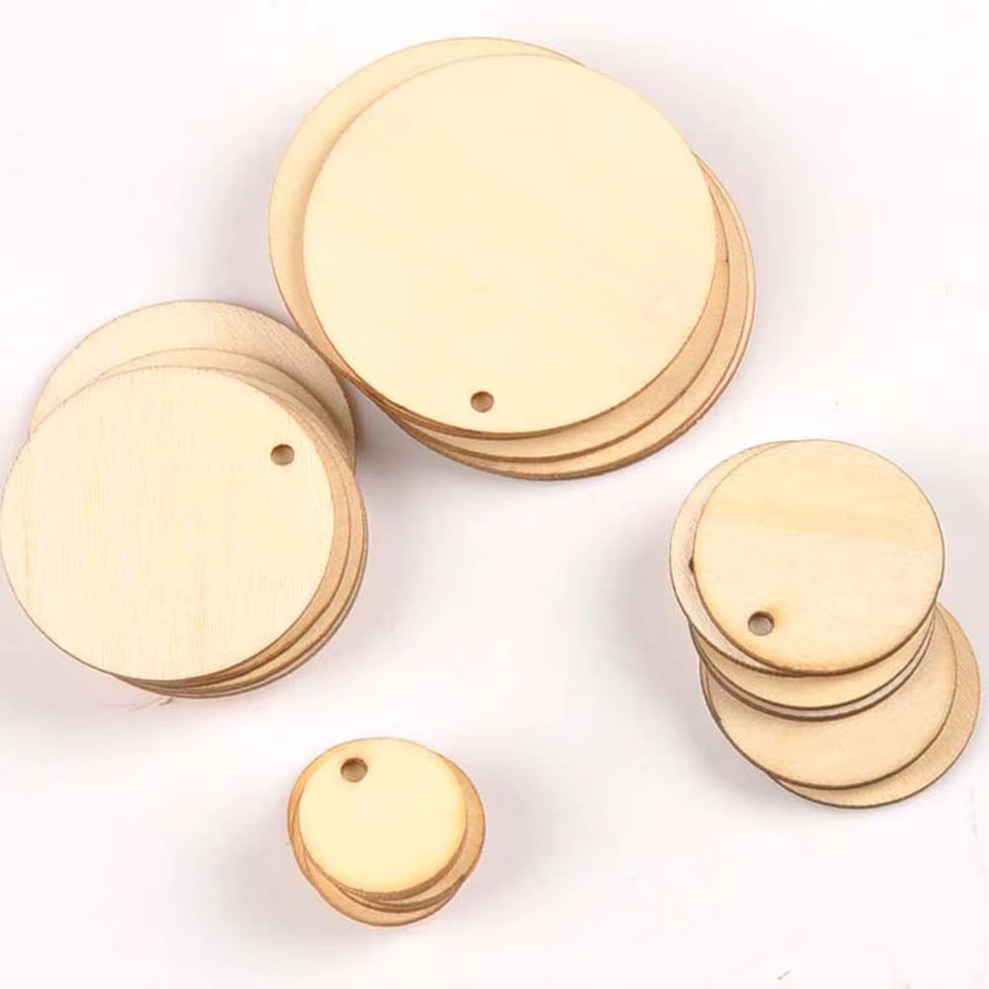 50 Stück runde Holzornamente aus natürlichem Holz in Beige für DIY-Handwerk und Scrapbooking - Bild 2