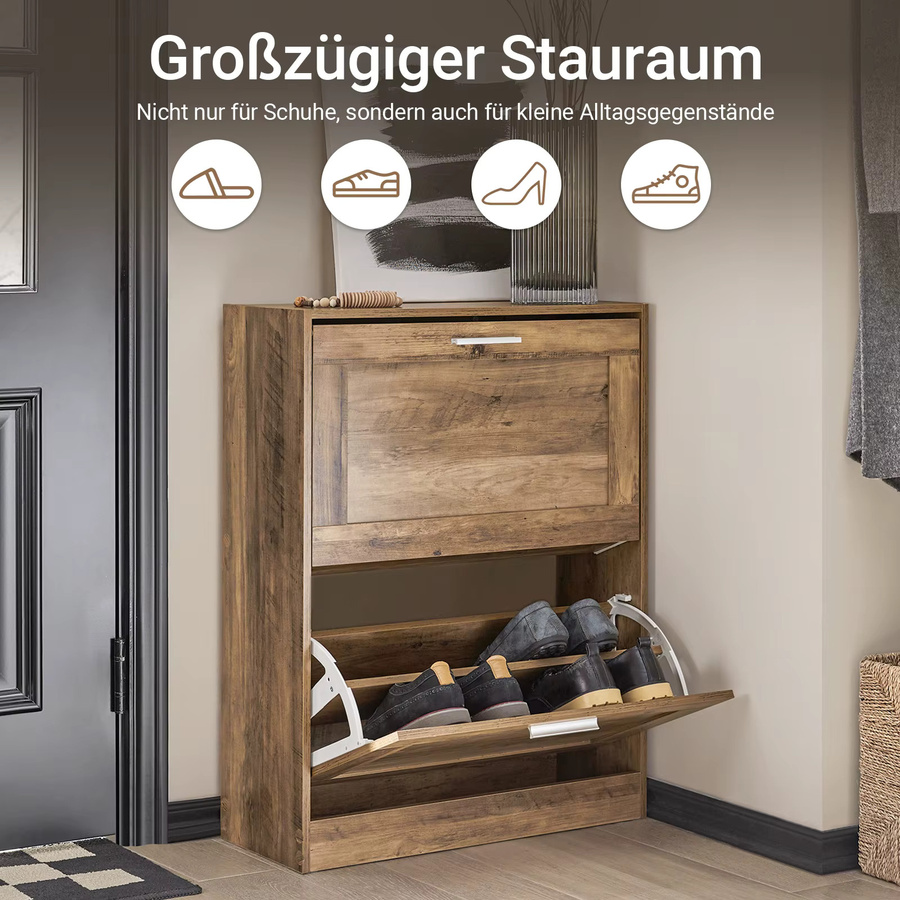 SoBuy Schuhschrank FSR137-F Schuhkipper in Braun im Vintage-Design mit 2 Klappen, B/T/H: 60 x 23 x 79 cm - Bild 4