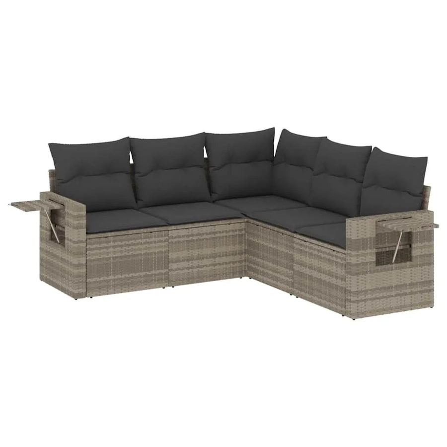 vidaXL 5-tlg. Garten-Sofagarnitur in L-Form aus Polyrattan mit Kissen, Hellgrau - Bild 2