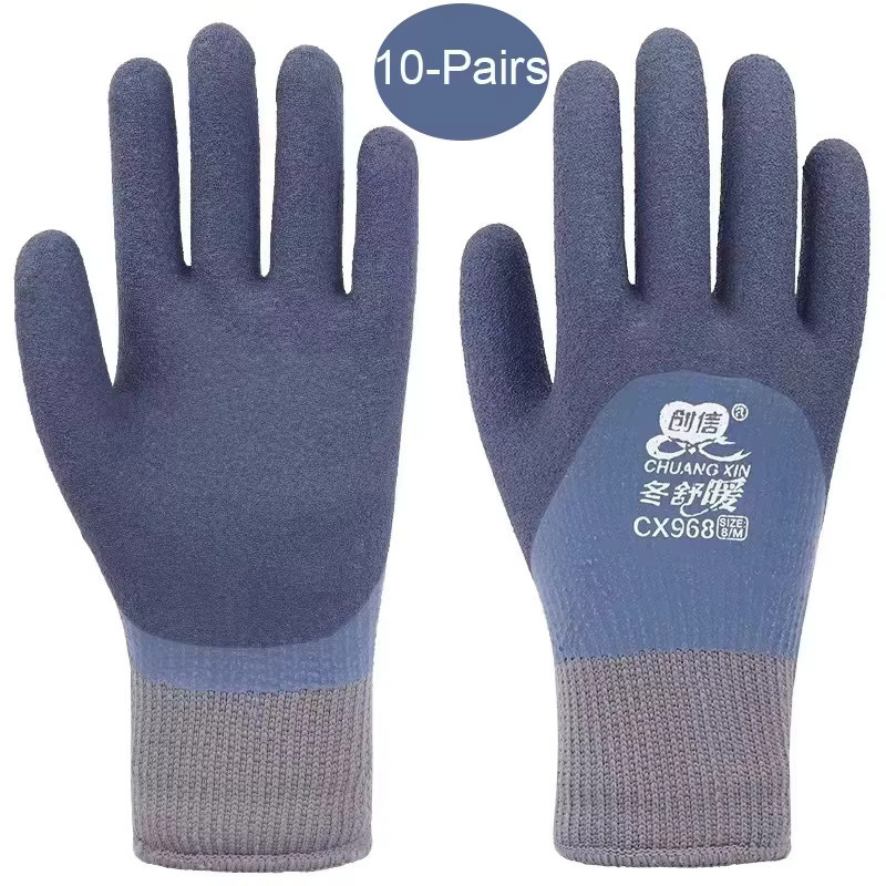 10 Paar ELESESAFE Winter-Arbeitshandschuhe in Grau, thermisch und wasserdicht mit Latexbeschichtung für Gartenarbeit und Reparaturen - Bild 6